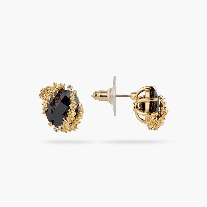 Patchouli Flower And Black Faceted Crystal Earrings | AQNC1051 - Les Nereides
