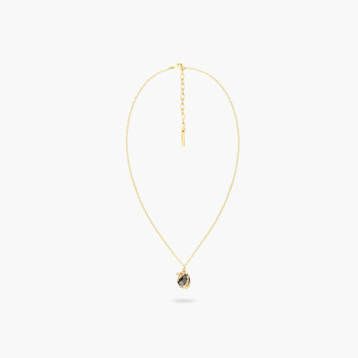 Patchouli Flower And Black Faceted Crystal Pendant Necklace | AQNC3051 - Les Nereides