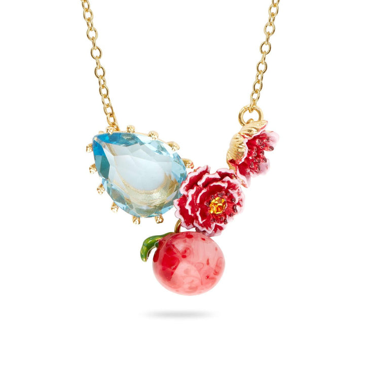 Pear Cut Blue Stone And Peach Blossom Necklace | AQVT3061 - Les Nereides