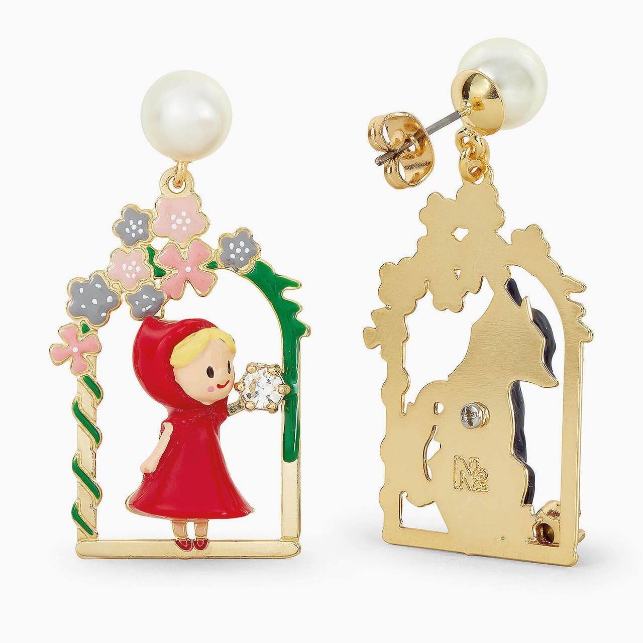 Pearl And Little Red Riding Hood Earrings | APBB1081 - Les Nereides