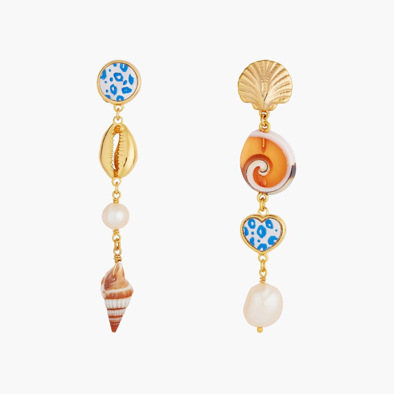 Pearls, Mother Of Pearl And Seashells Pendant Post Earrings | AOGL1091 - Les Nereides