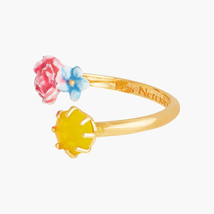 Peony, Campanula And Faceted Crystal Adjustable Ring | ANLA6011 - Les Nereides