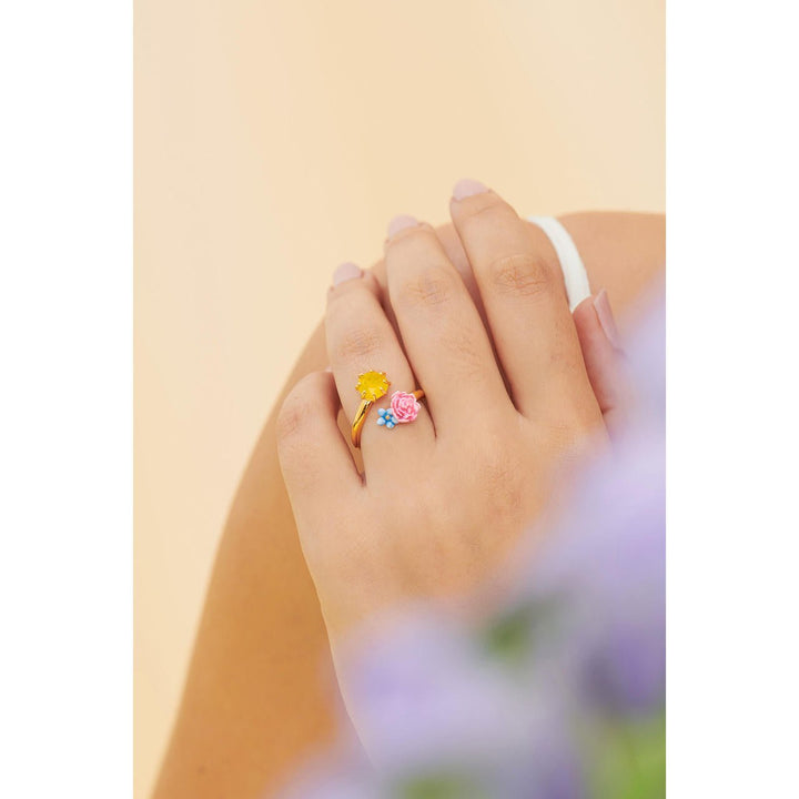 Peony, Campanula And Faceted Crystal Adjustable Ring | ANLA6011 - Les Nereides