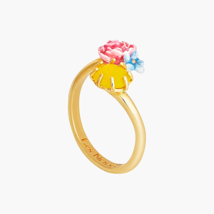 Peony, Campanula And Faceted Crystal Adjustable Ring | ANLA6011 - Les Nereides
