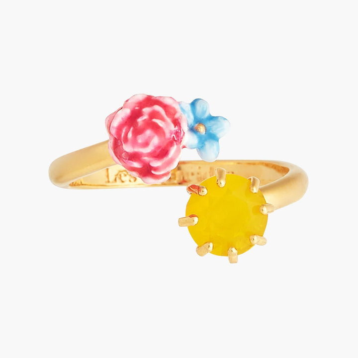 Peony, Campanula And Faceted Crystal Adjustable Ring | ANLA6011 - Les Nereides