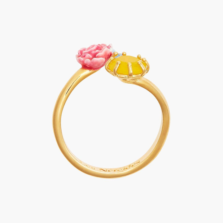 Peony, Campanula And Faceted Crystal Adjustable Ring | ANLA6011 - Les Nereides