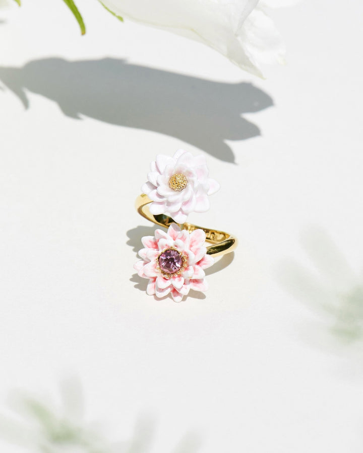Pink And Golden Water Lilies Adjustable Rings | AKCY601 - Les Nereides