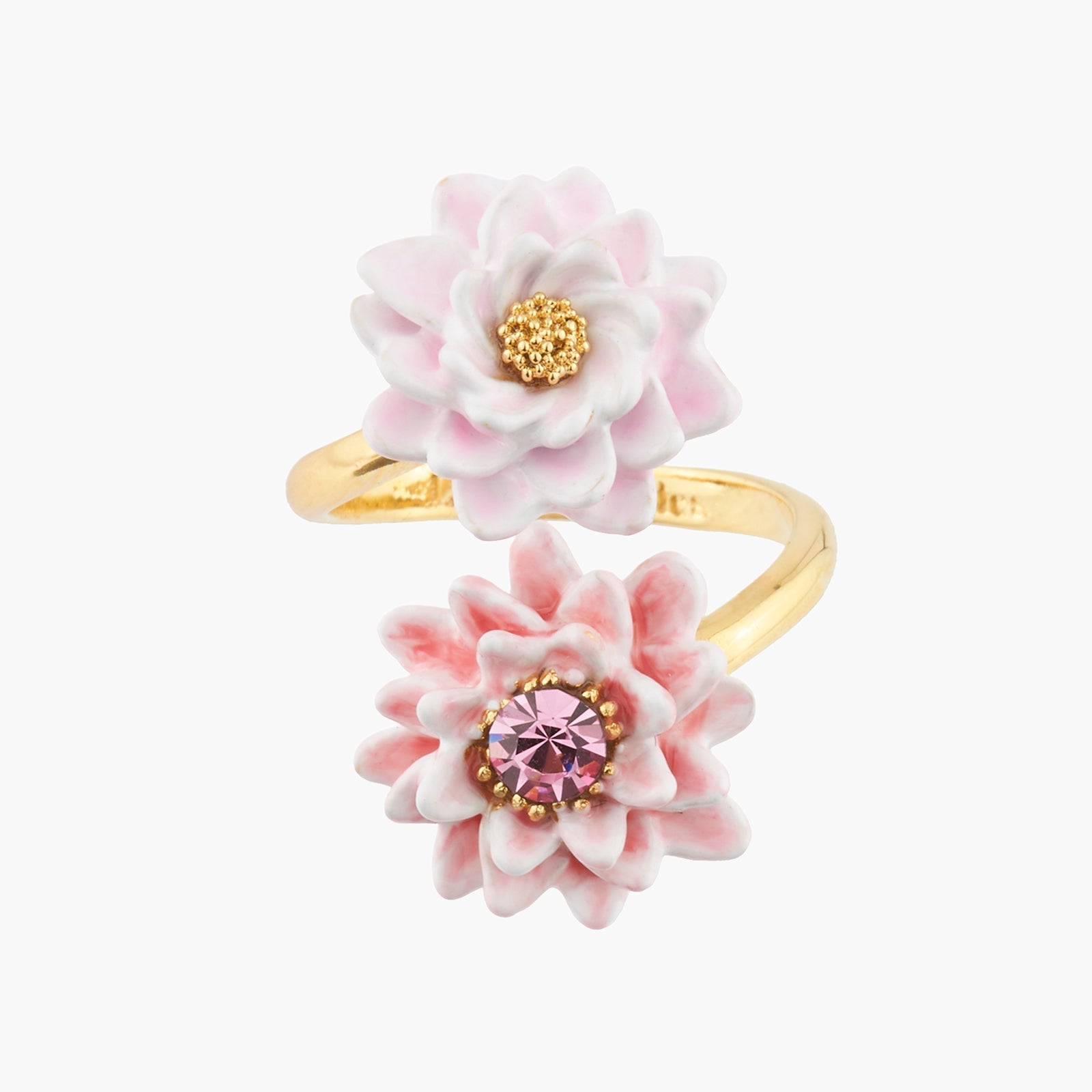 Pink And Golden Water Lilies Adjustable Rings | AKCY601 - Les Nereides