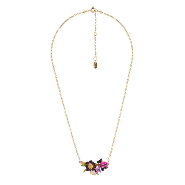 Pink And Purple Flower, Butterfly With Pink Stone Necklace | AGHI3061 - Les Nereides