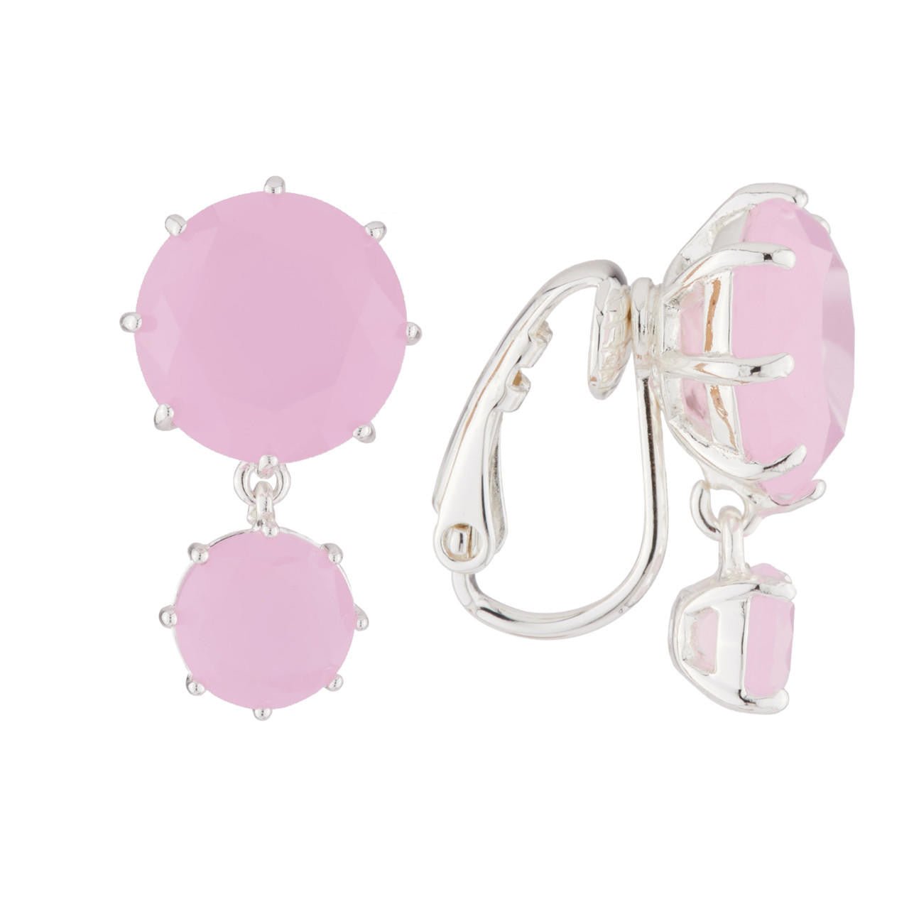 Pink And Silver 2 Round Stones La Diamantine Earrings | AJLD1262 - Les Nereides