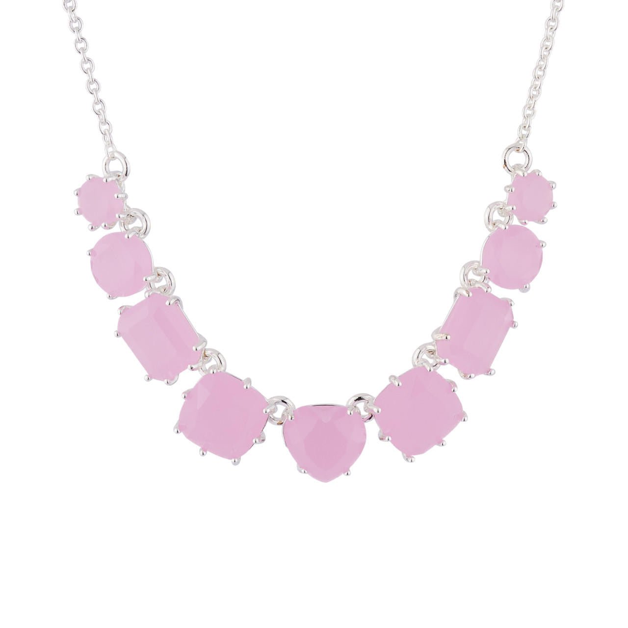 Pink And Silver 9 Stones La Diamantine Thin Necklace | Ajld3182 - Les Nereides