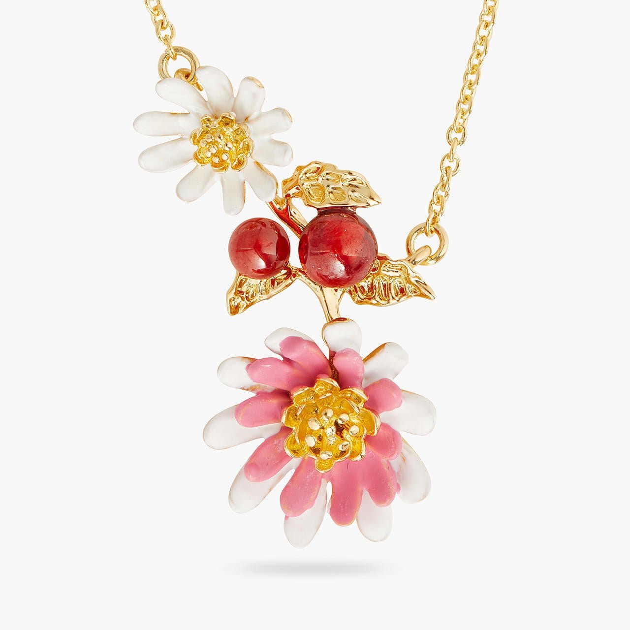 Pink and white anemone thin necklace | AQHC3021 - Les Nereides