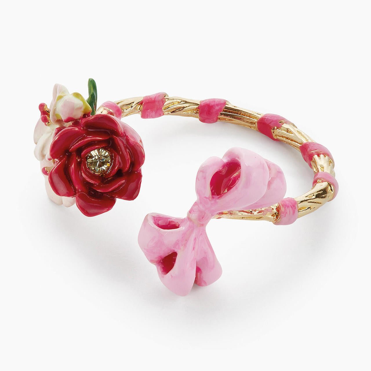 Pink Bow And Flowers Adjustable Ring | APIP6021 - Les Nereides