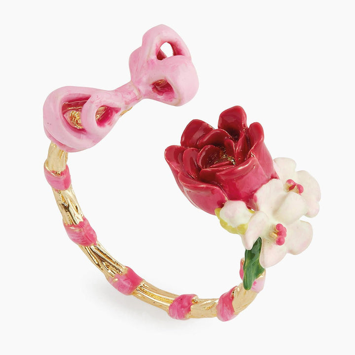 Pink Bow And Flowers Adjustable Ring | APIP6021 - Les Nereides