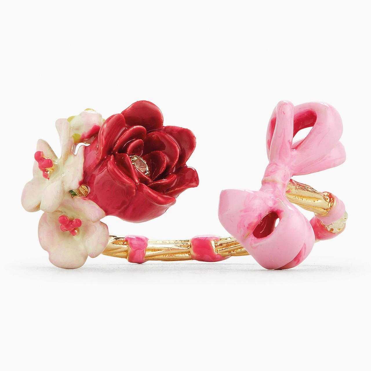 Pink Bow And Flowers Adjustable Ring | APIP6021 - Les Nereides