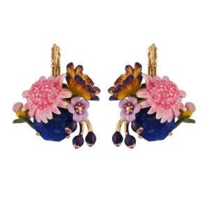 Pink Flower And Blue Stone Earrings | AGHI101T/1 - Les Nereides