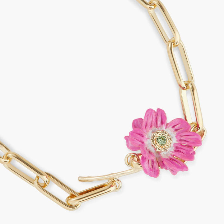 Pink Flower And Crystal Thin Bracelet | APCP2071 - Les Nereides