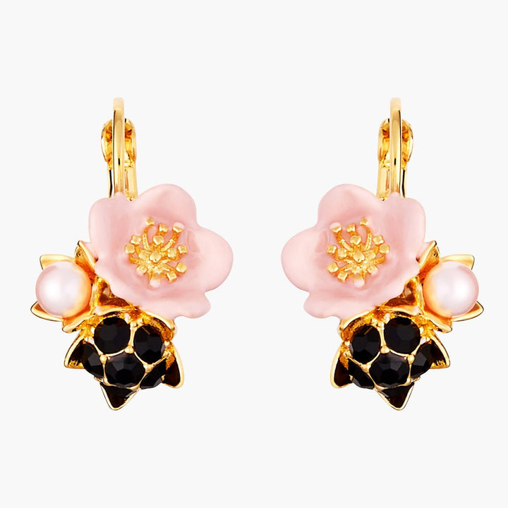Pink Flower And Dewdrop Dormeuses Earrings | AMCM1051 - Les Nereides