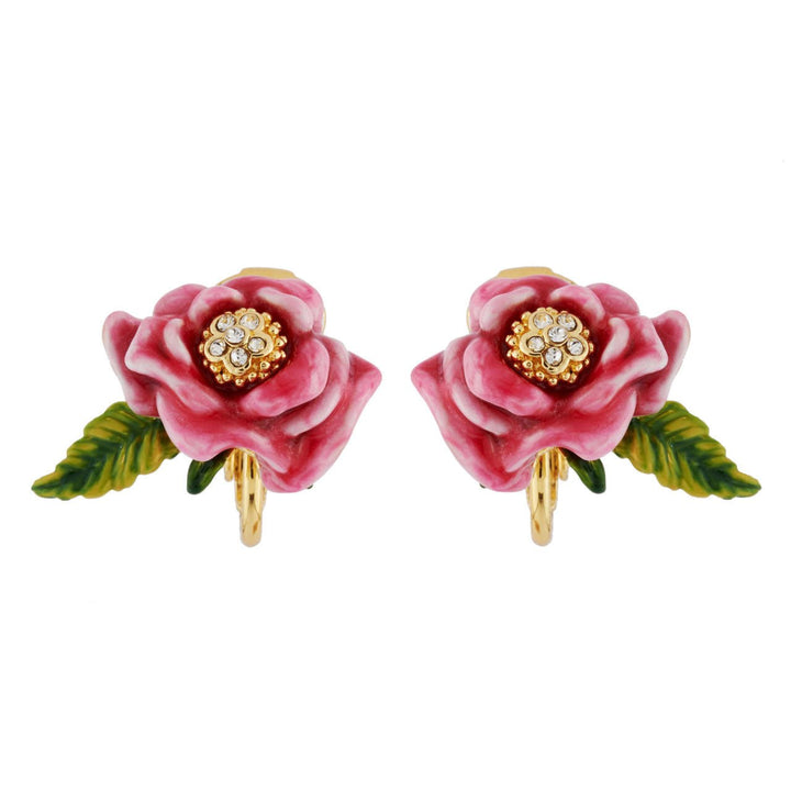 Pink Flower And Leaf Earrings | AHPV1121 - Les Nereides