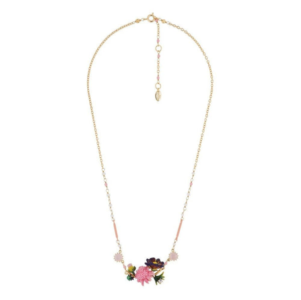 Pink Flower, Buds With Pink Stone Necklace | AGHI3041 - Les Nereides