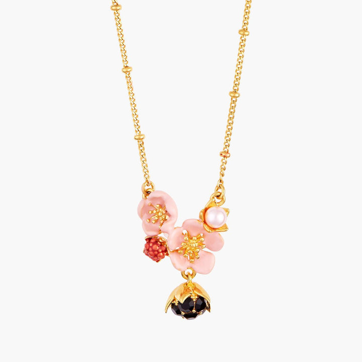 Pink Flower, Dewdrop And Raspberry Pendant Necklace | AMCM3051 - Les Nereides