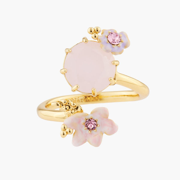 Pink Flowers On Faceted Stone Adjustable Rings | Akjv6031 - Les Nereides