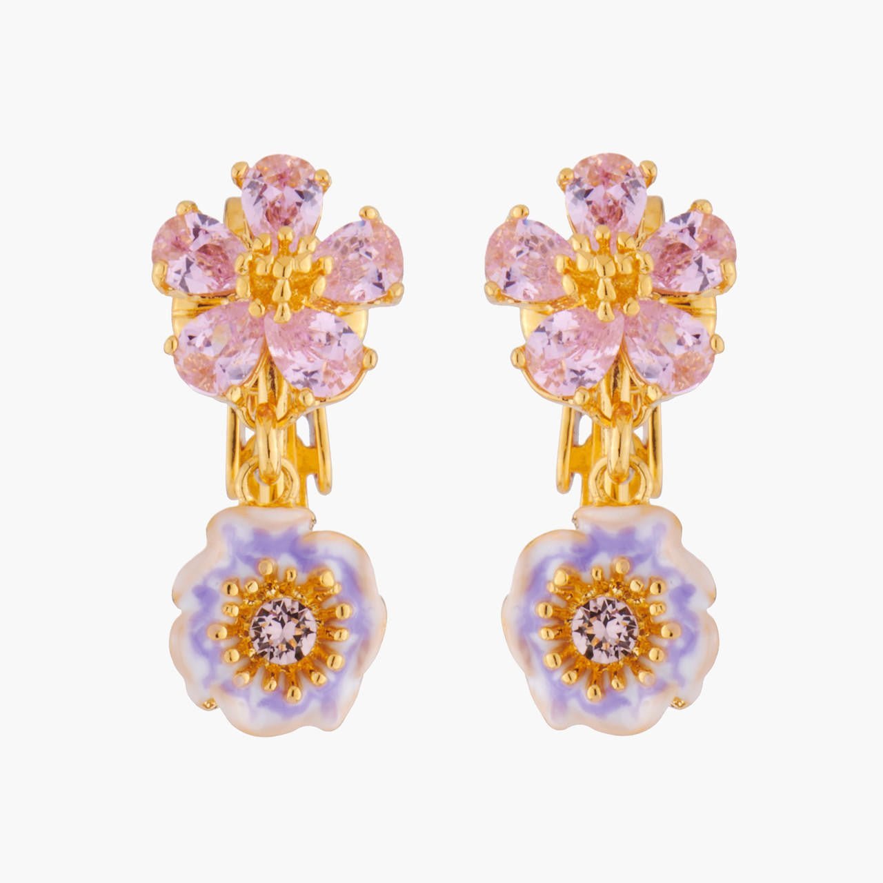 Pink Flowers With Golden Pistil Earrings | AKJV1061 - Les Nereides