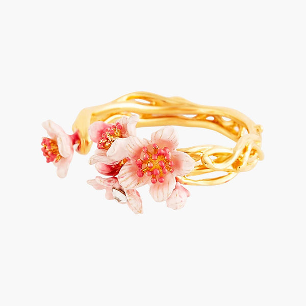 Pink Japanese Cherry Blossom And Golden Branch Adjustable Rings | ANHA6021 - Les Nereides