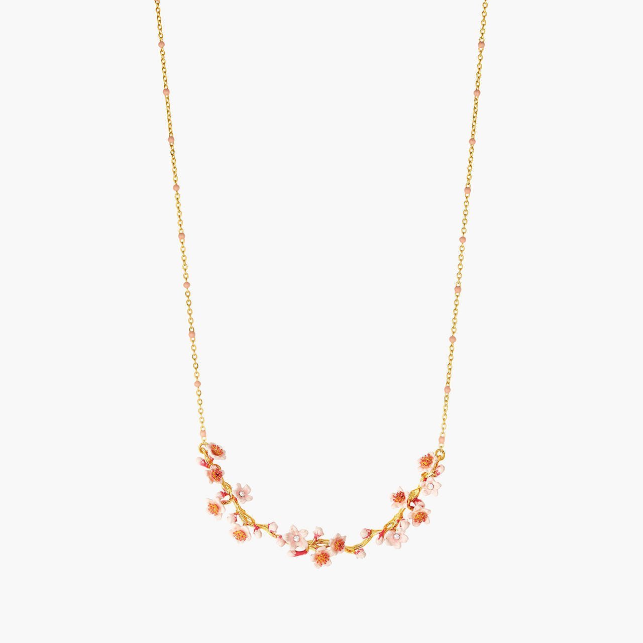 Pink Japanese Cherry Blossom And Golden Branch Statement Necklace | ANHA3031 - Les Nereides