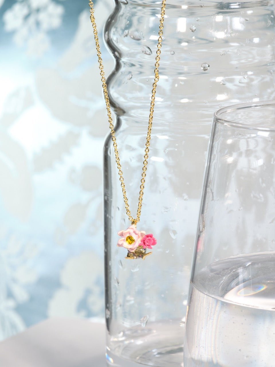 Pink lotus and light blue pendant necklace | ASOS3041 - Les Nereides