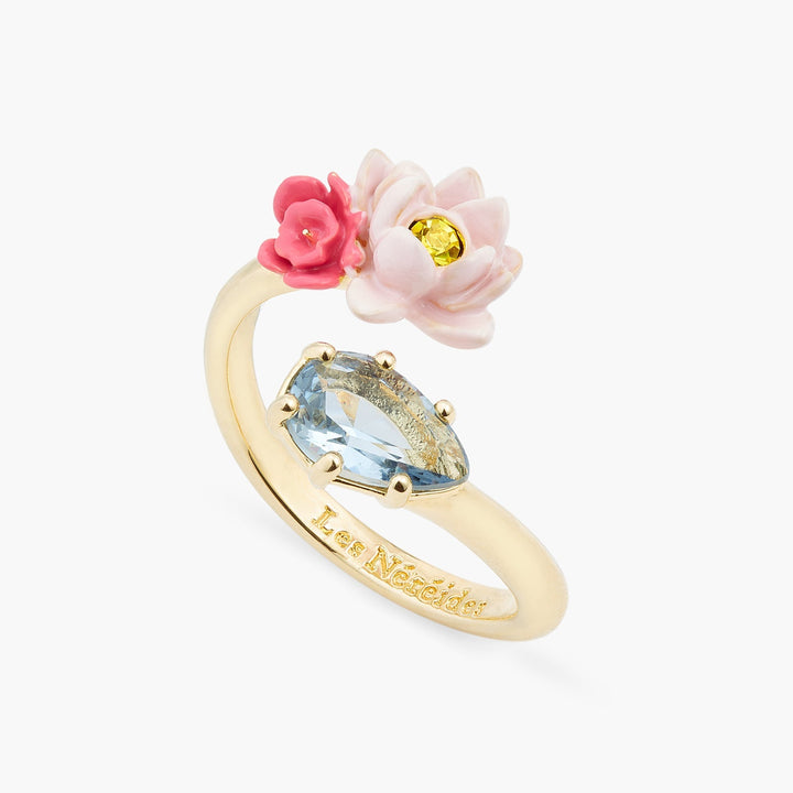 Pink lotus and light blue stone adjustable ring | ASOS6031 - Les Nereides