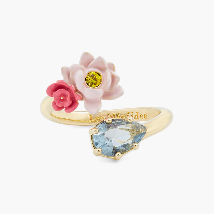 Pink lotus and light blue stone adjustable ring | ASOS6031 - Les Nereides