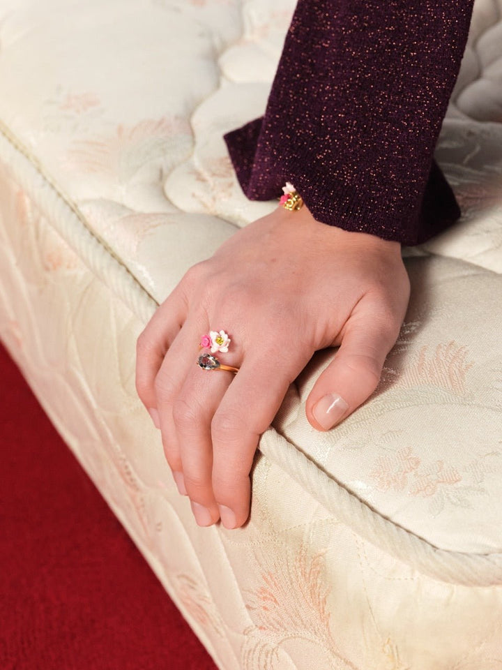 Pink lotus and light blue stone adjustable ring | ASOS6031 - Les Nereides