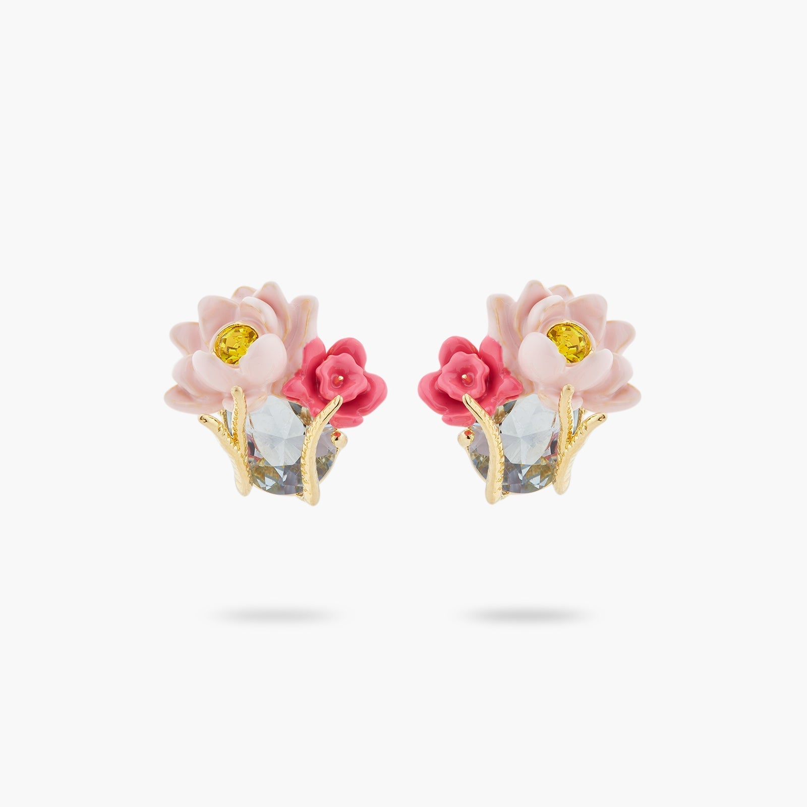 Pink lotus and light blue stone earrings | ASOS1061 - Les Nereides