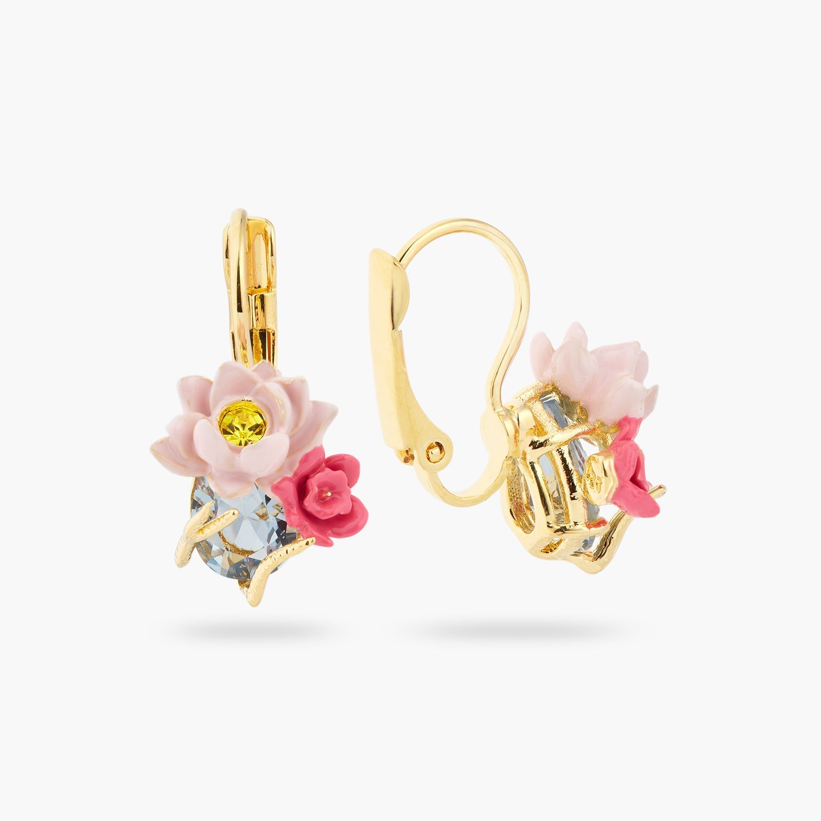 Pink lotus and light blue stone earrings | ASOS1061 - Les Nereides