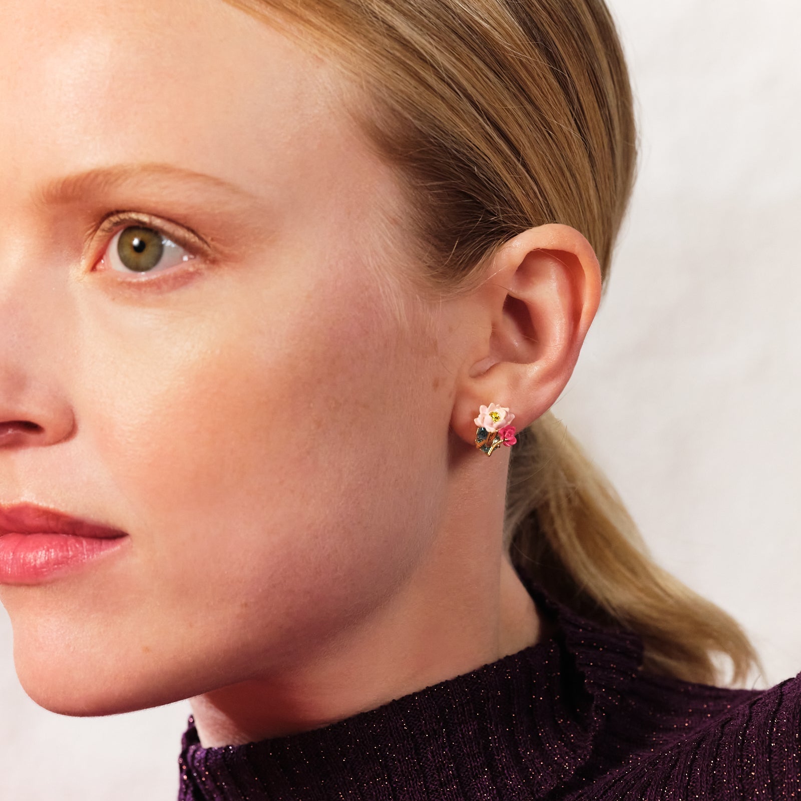 Pink lotus and light blue stone earrings | ASOS1061 - Les Nereides