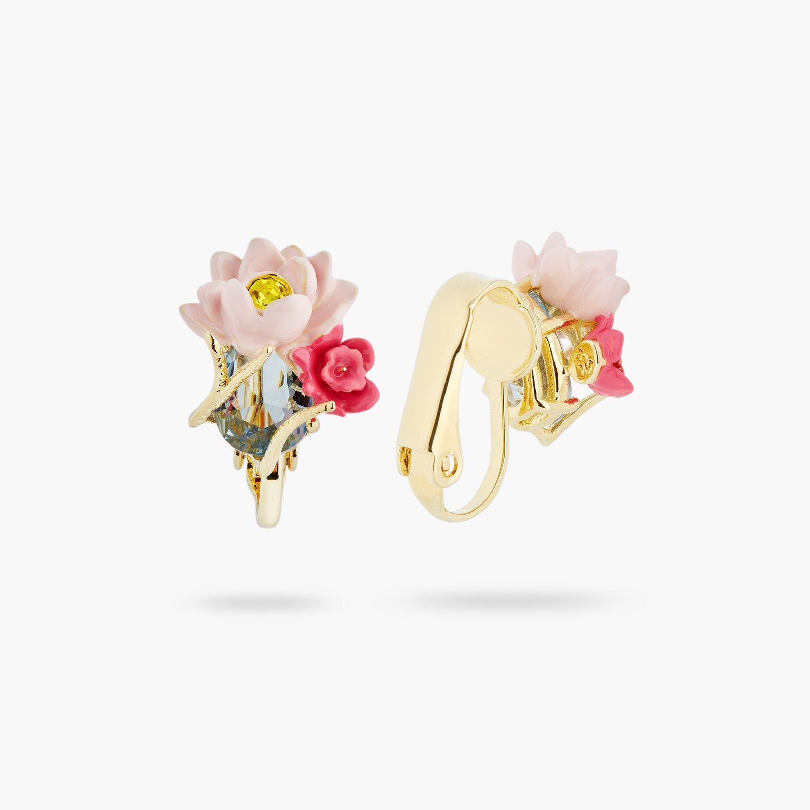 Pink lotus and light blue stone earrings | ASOS1061 - Les Nereides