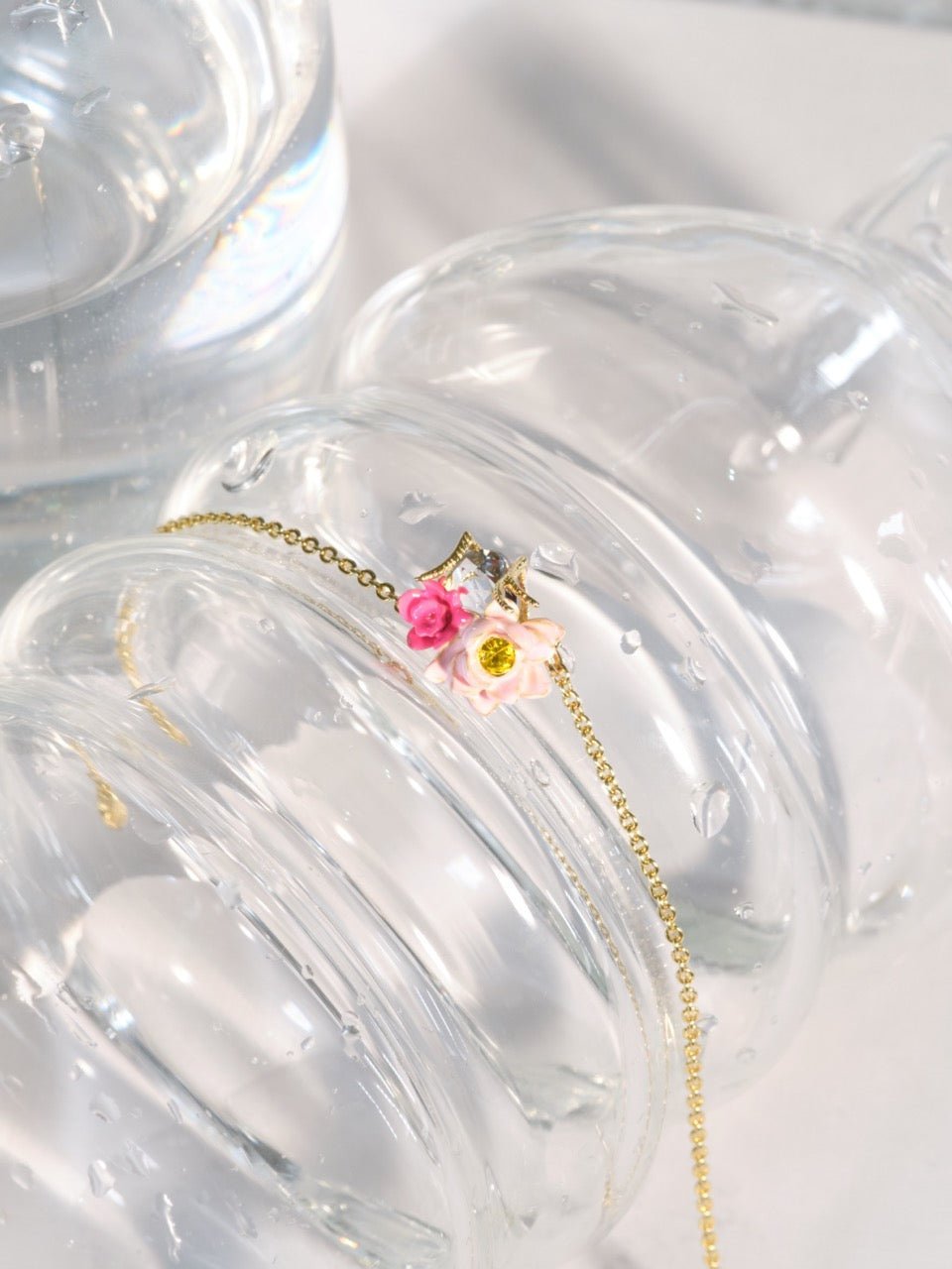 Pink lotus and light blue stone thin bracelet | ASOS2021 - Les Nereides