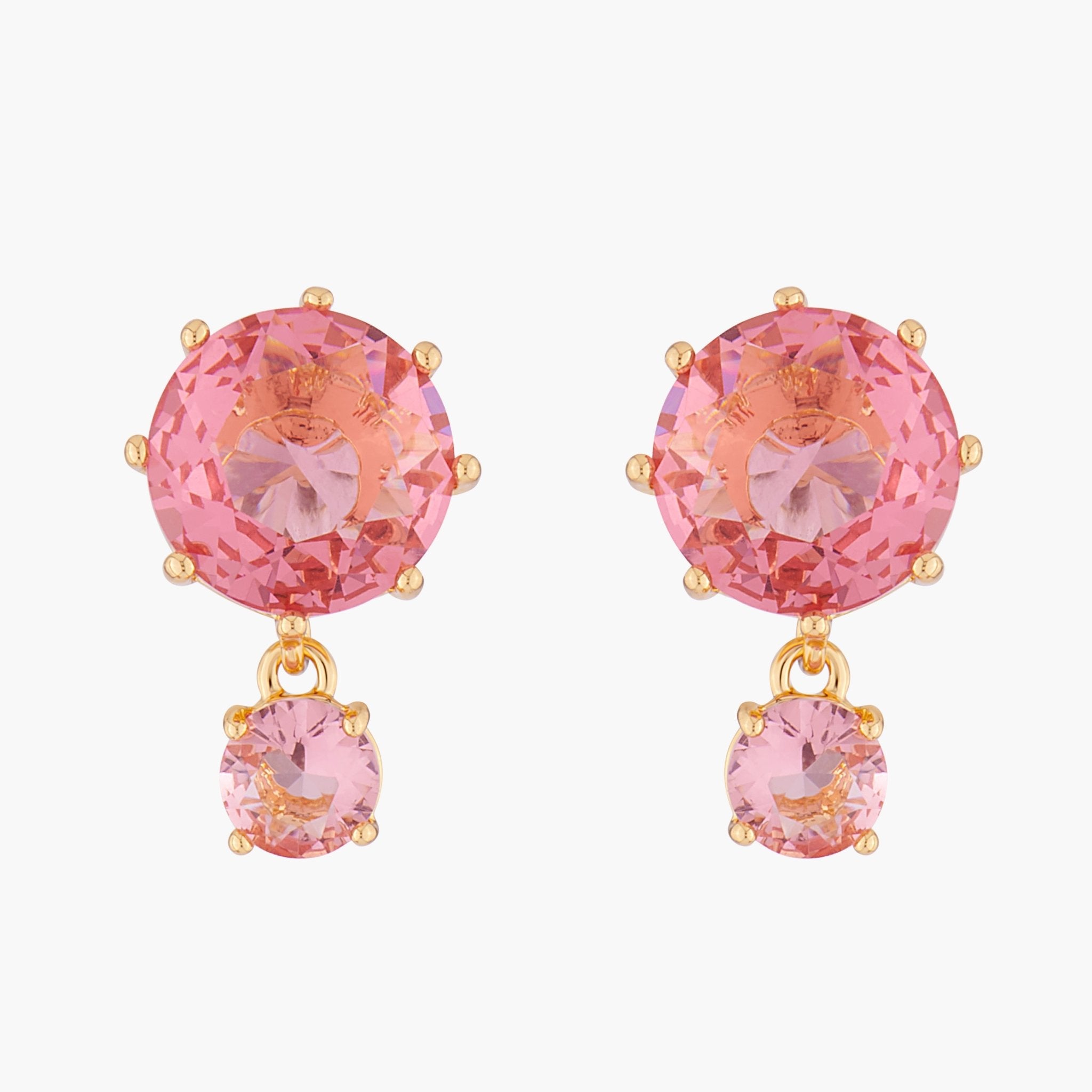 Pink Peach 2 Round Stones La Diamantine Earrings | ALLD1261 - Les Nereides
