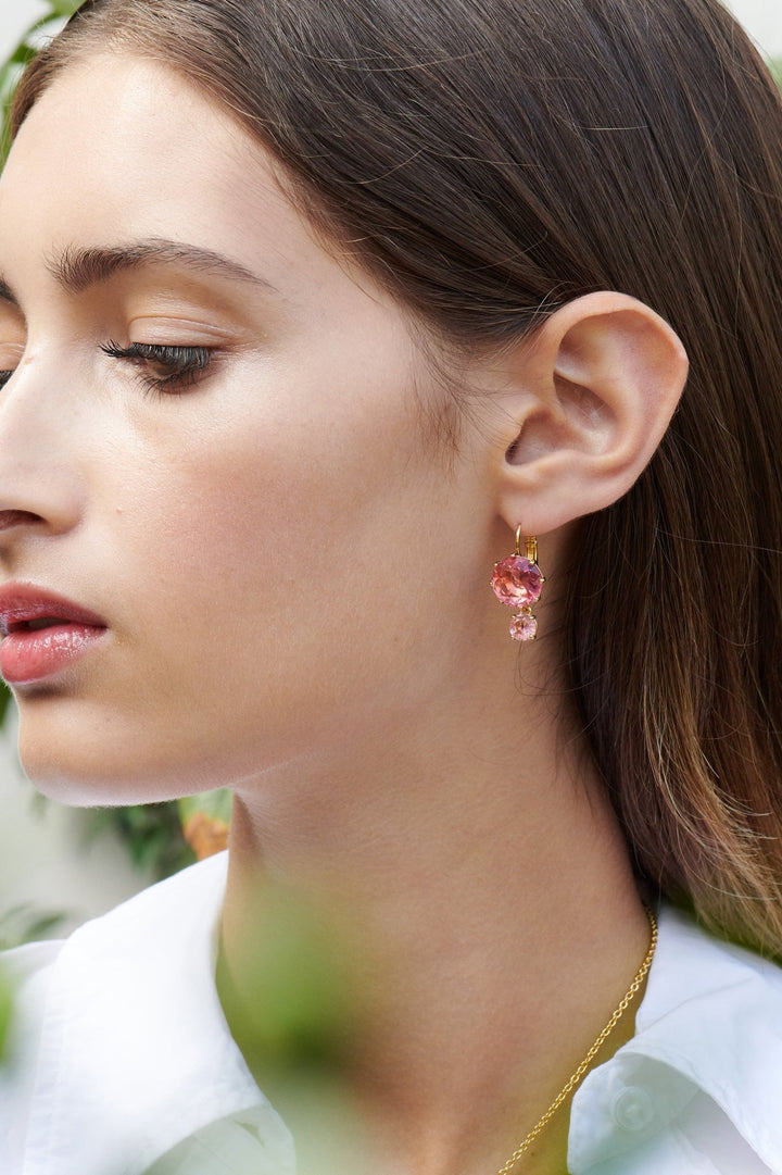 Pink Peach 2 Round Stones La Diamantine Earrings | ALLD1261 - Les Nereides