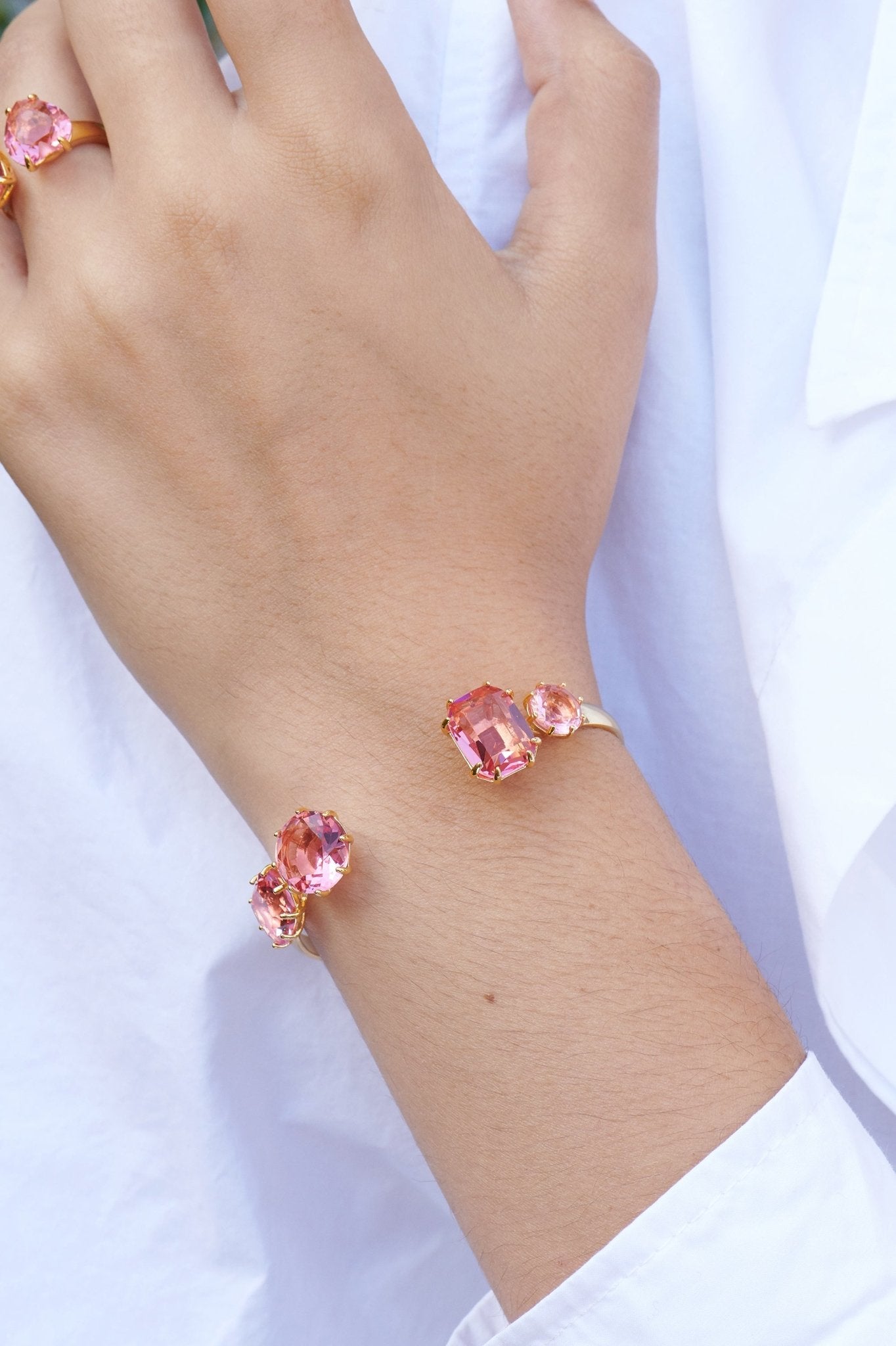 Pink Peach 4 Stones La Diamantine Bangle Bracelet | ALLD254/11 - Les Nereides
