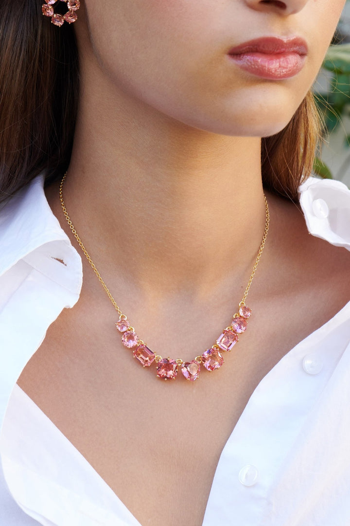 Pink Peach 9 Stones La Diamantine Thin Necklace | ALLD3181 - Les Nereides