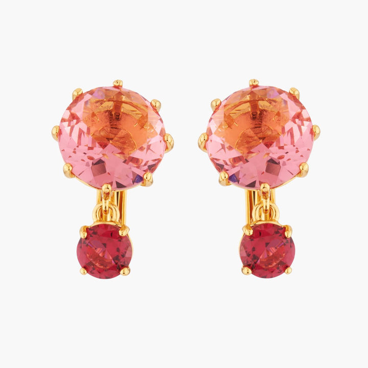 Pink Peach And Garnet Red 2 Round Stones La Diamantine Earrings | AKLD126 - Les Nereides