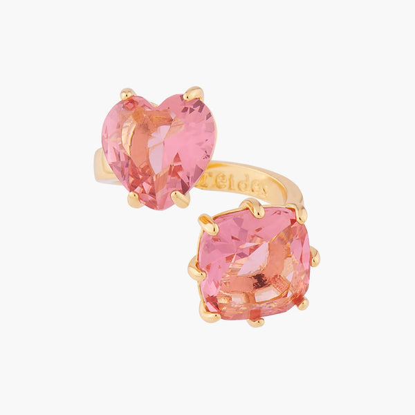 Pink Peach Heart And Square Stones La Diamantine Adjustable You And I Rings | ALLD6181 - Les Nereides