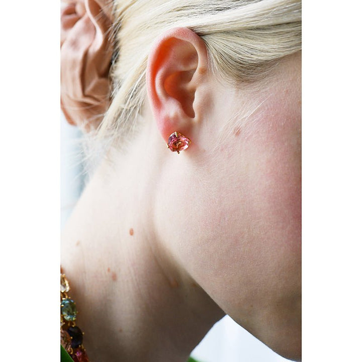 Pink Peach Hearthstone La Diamantine Dormeuses Earrings | AKLD145 - Les Nereides