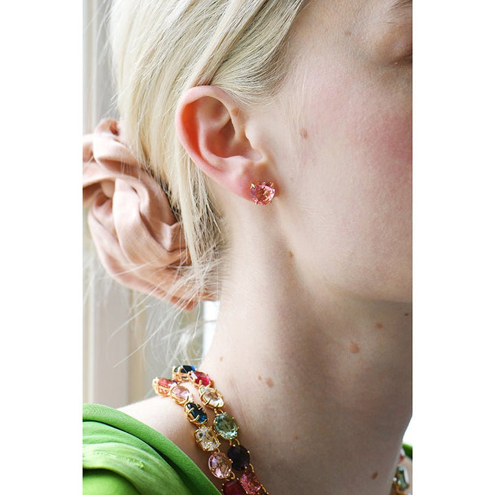 Pink Peach Hearthstone La Diamantine Dormeuses Earrings | AKLD145 - Les Nereides