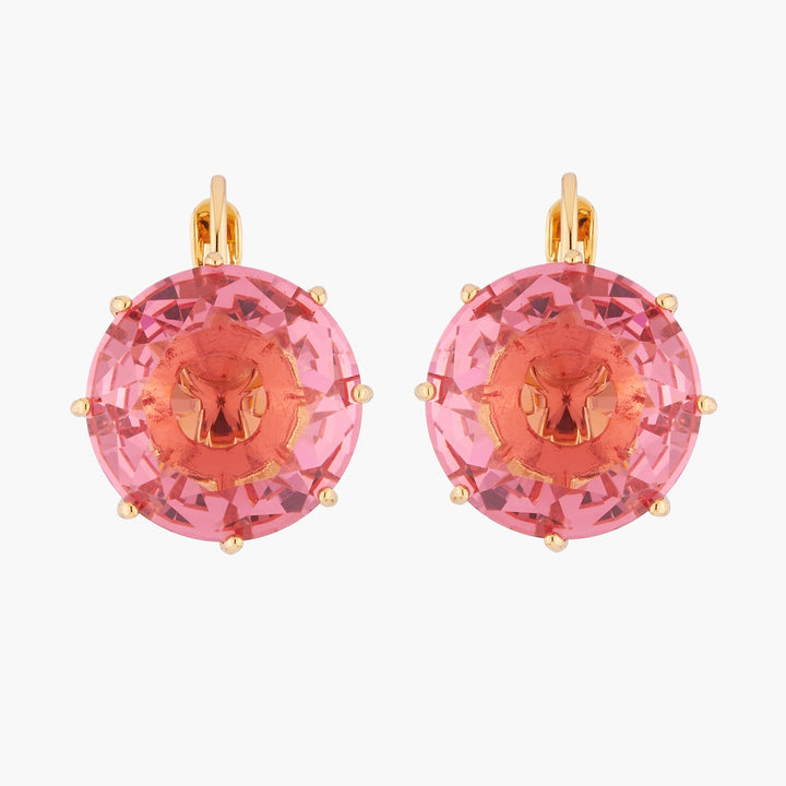 Pink Peach Round Stone La Diamantine Dormeuses Earrings | AKLD140 - Les Nereides