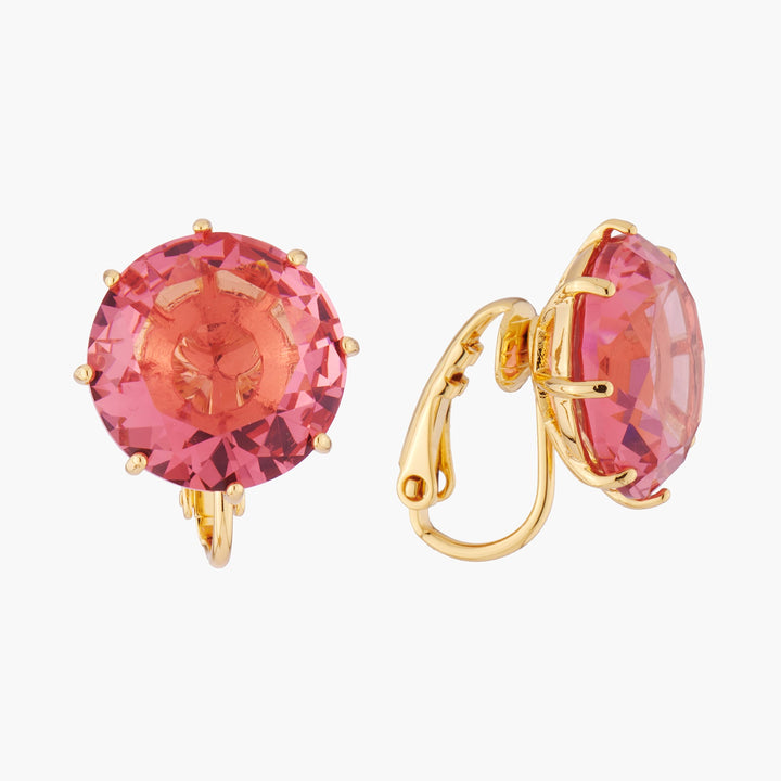 Pink Peach Round Stone La Diamantine Dormeuses Earrings | AKLD140 - Les Nereides