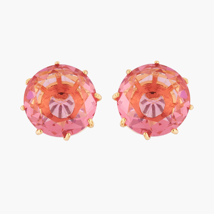 Pink Peach Round Stone La Diamantine Dormeuses Earrings | AKLD140 - Les Nereides