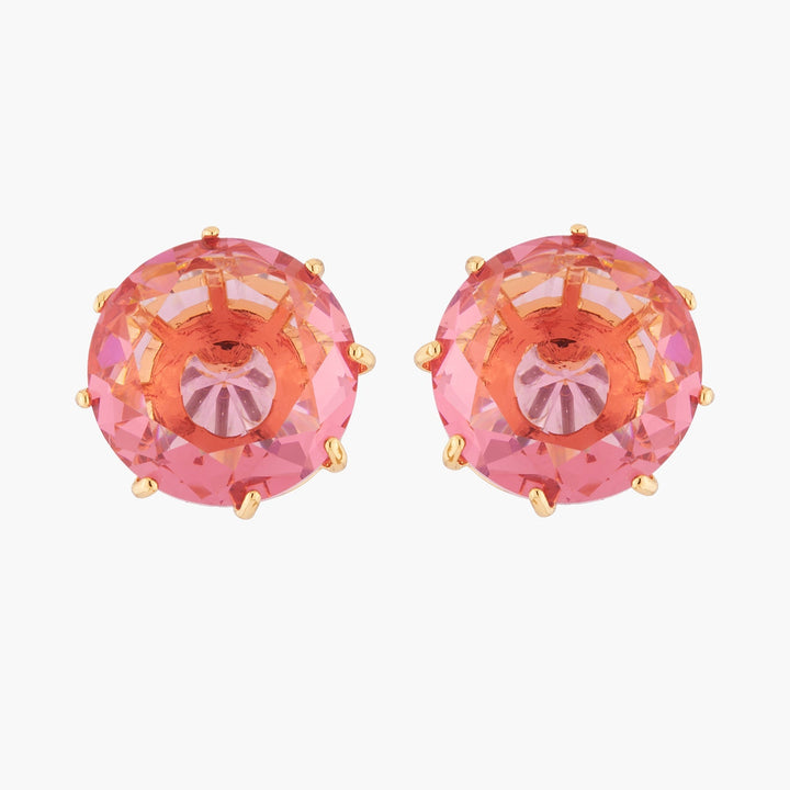 Pink Peach Round Stone La Diamantine Dormeuses Earrings | AKLD140 - Les Nereides